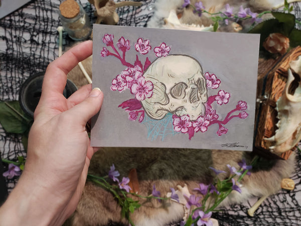 Floral Skull Death's Head Moth Mini Print