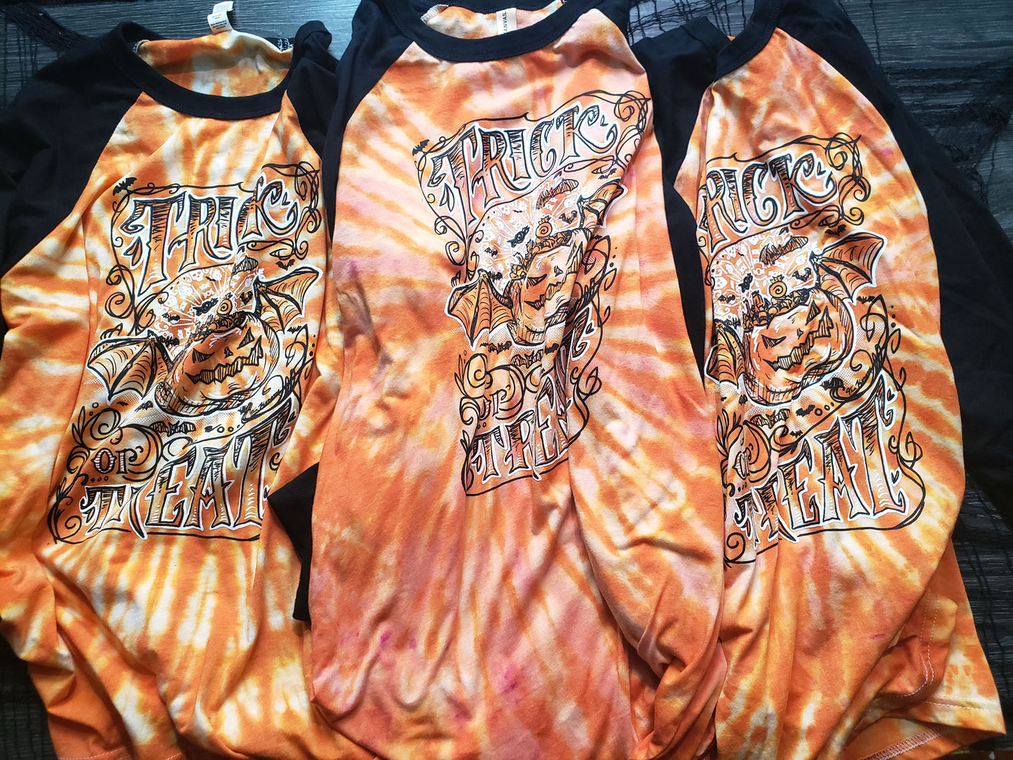 Trick or Treat Hand Tie Dyed Unisex Baseball Tee